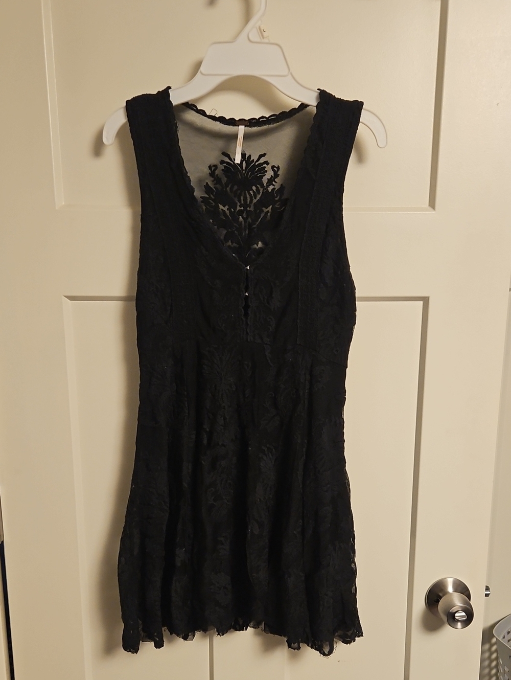 Free People Black Lace V-Neck Skater Dress